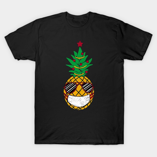 Quarantine Christmas Pineapple Xmas Tree Distressed T-Shirt by MulletHappens